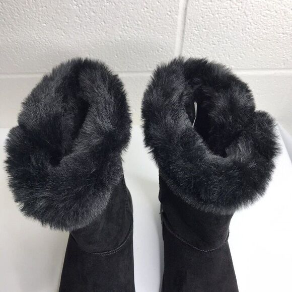 SO for Kohl's Womens Abigail Boots Faux Fur Black Slip On Button Detail Size 8 M - Picture 11 of 11